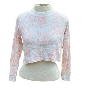 Gap Teen long sleeve crop top, white and light pink floral print, medium